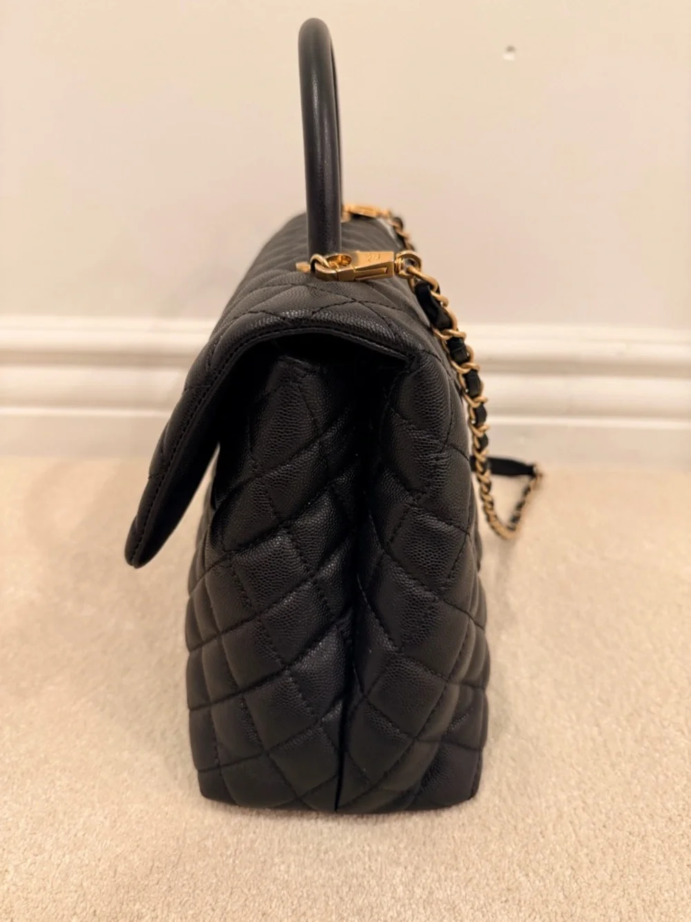 CHANEL Black Quilted Caviar Top Handle Bag with Gold CC Hardware - Picture 2 of 11